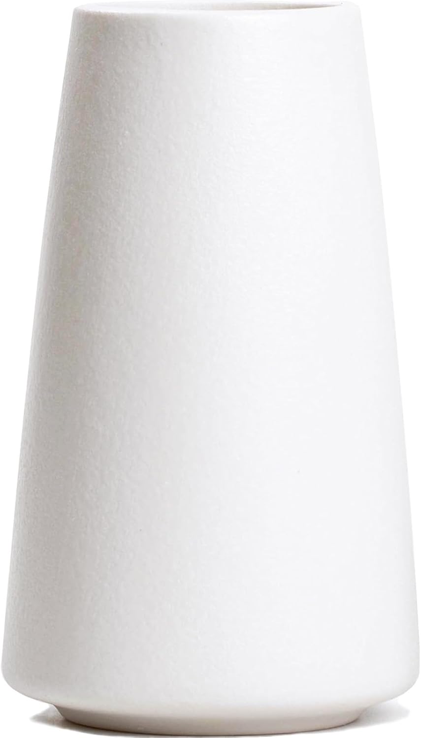 Bright White Vase - 6“ White Ceramic Flower vase, Boho Vases for Pampas Grass, Minimalist Modern vases for Home Decor, Table Shelf Living Room Farmhouse Decor