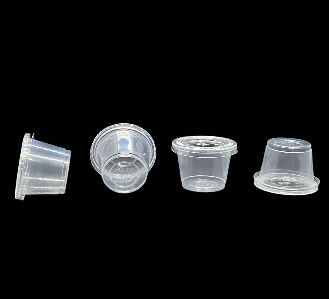 100 x 1oz | Round Food Containers | Lids Sauce Pots | Plastic Pots with Seperate Lids | Sauce Cups Take Away | Deli Pots | BPA Free (100, 1oz)