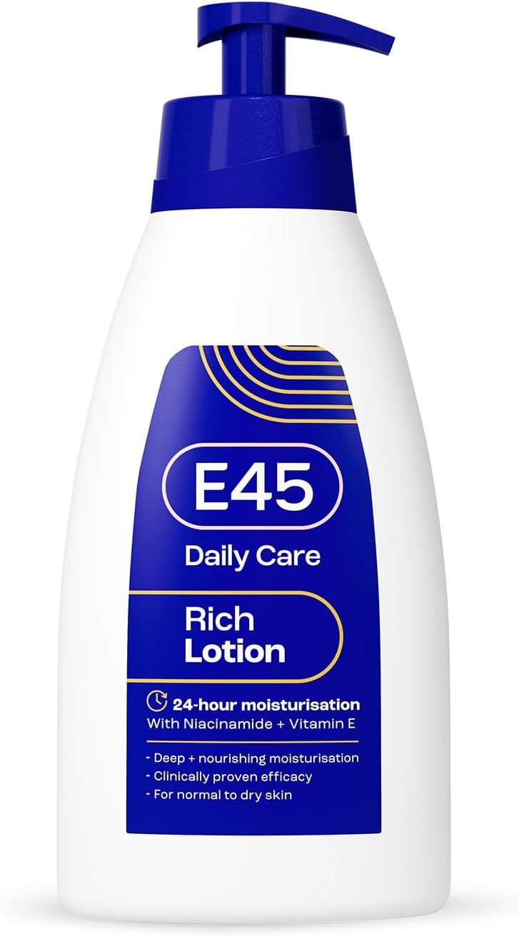 E45 Rich Skin Lotion 400 ml – E45 Moisturising Lotion with Evening Primrose Oil – Lightweight Body Lotion for Dry and Sensitive Skin – Long-Lasting Moisturisation for Soft and Supple Skin