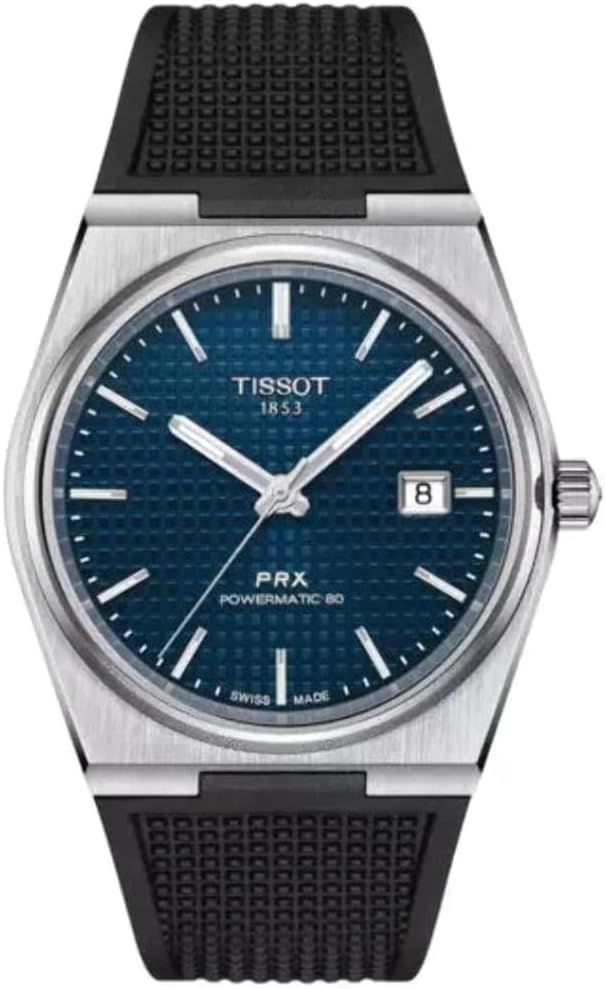 Tissot PRX Powermatic 80, Swiss Automatic Watch for Men, Stainless Steal Case, Rubber Strap, Blue Dial (T1374071704100)