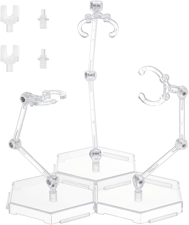 FINGERINSPIRE 3 Pcs Action Figure Stand Clear Assembly Action Figure Display Holder Splicable Hexagon Base Model Support Stand Miniature Model Bases Compatible with HG RG SHF 1/144 Figures