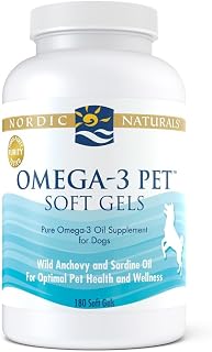 Nordic Naturals Omega-3 Pet, Unflavored - 180 Soft Gels - 330 mg - Fish Oil for Dogs with EPA & DHA - Promotes Heart, Skin, Coat, Joint, & Immune Health