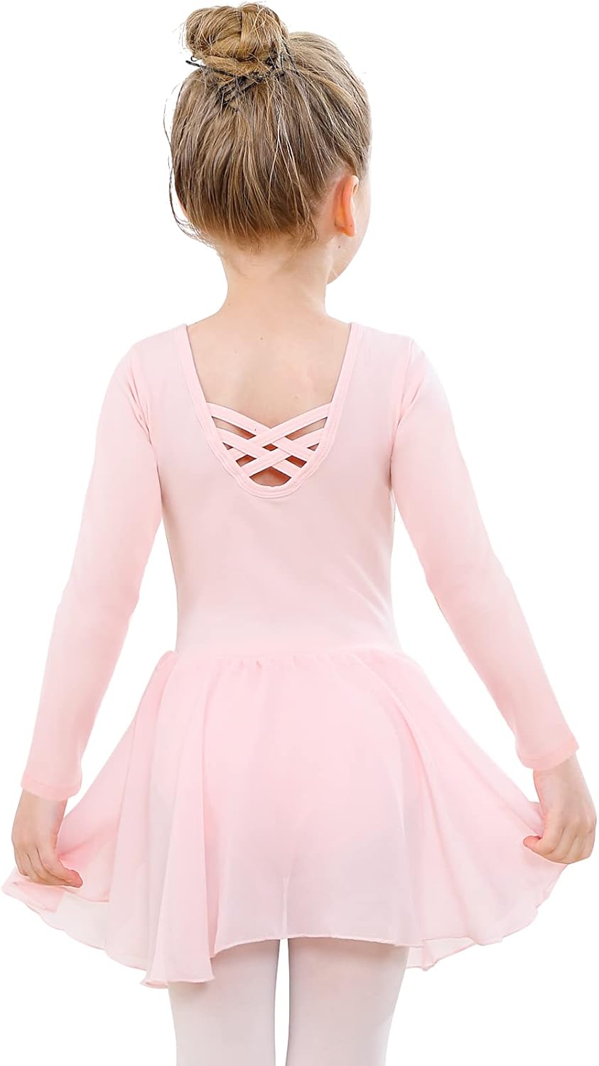 Girls Ballet Dress Long Sleeve Ballet Outfit Gymnastics Dance Leotard with Chiffon Skirt