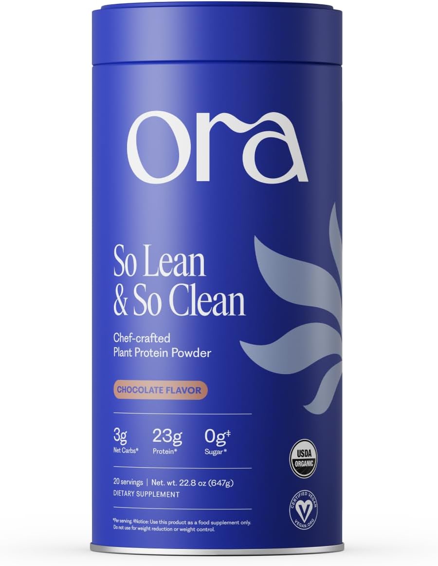 Ora Organic Vegan Protein Powder - 23g Plant Protein for Women and Men - Chocolate Flavor 20 Servings, Bloat-Free, Gluten Free, Non-GMO, No Artificial Sweeteners