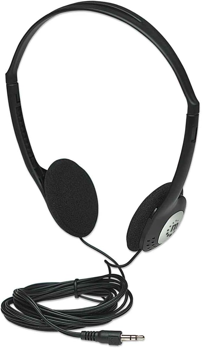 Manhattan On-Ear Wired Stereo Headphone - Long 6ft Cable, Single 3.5mm Plug, Lightweight, Adjustable Headband–for Walkman, CD Player, Computer -177481