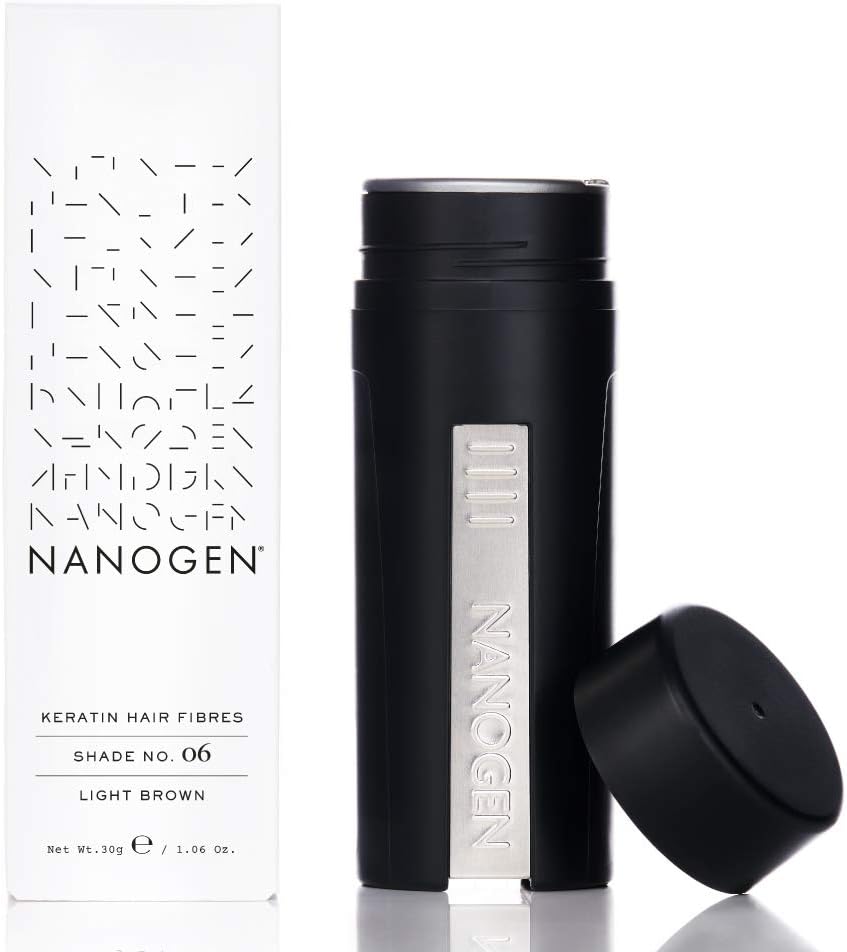 Nanogen Instant Thickening Hair Fibres Light Brown 30g- Natural Keratin fibers cover thinning hair and hair loss, extensions, alopecia, thicker, fuller hair instantly.