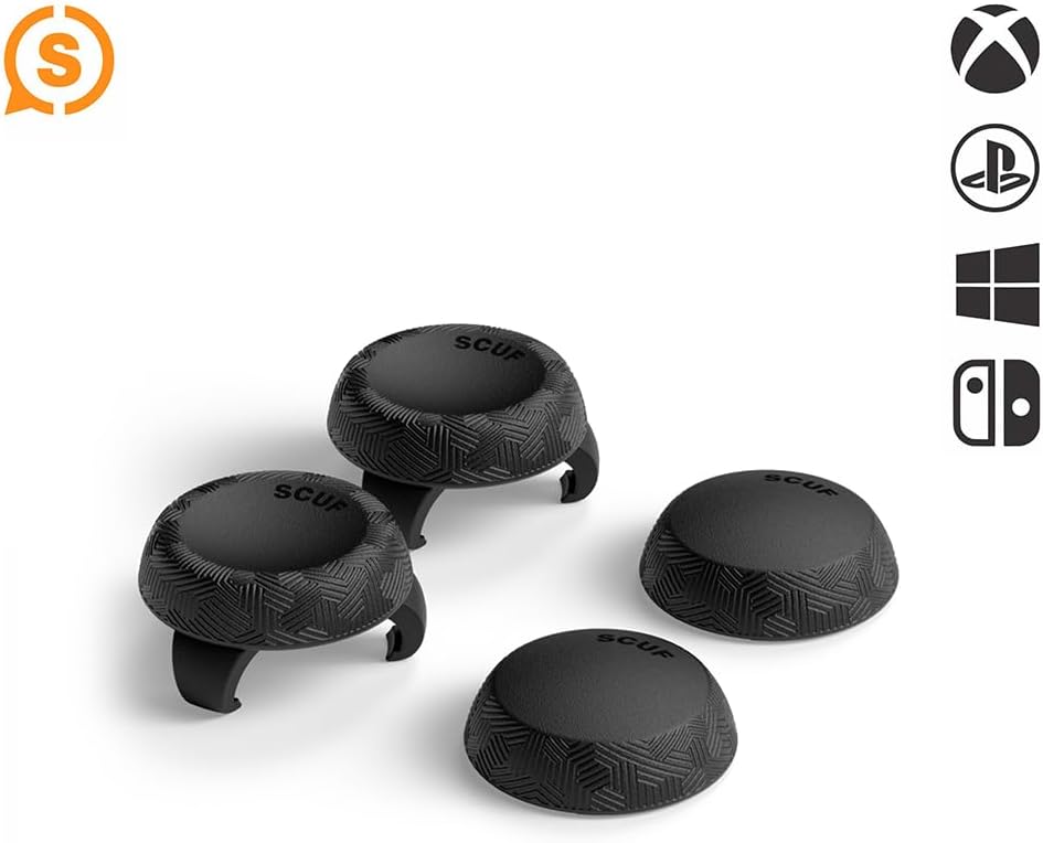 SCUF Control Thumbstick Grips - 4 Pack with 2 Bases - Tactic - Joystick Thumb Grips For Xbox One and Xbox Series X & S, PS4, PS5, Nintendo Switch Pro Controller - Black
