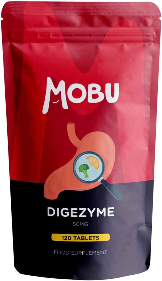 Digestive Enzymes 120 Tablets | Contains Digezyme, Amylase, Lactase, Lipase | Gut Health & Digestion Support | Vegan | UK Made | GMP Approved | MOBU