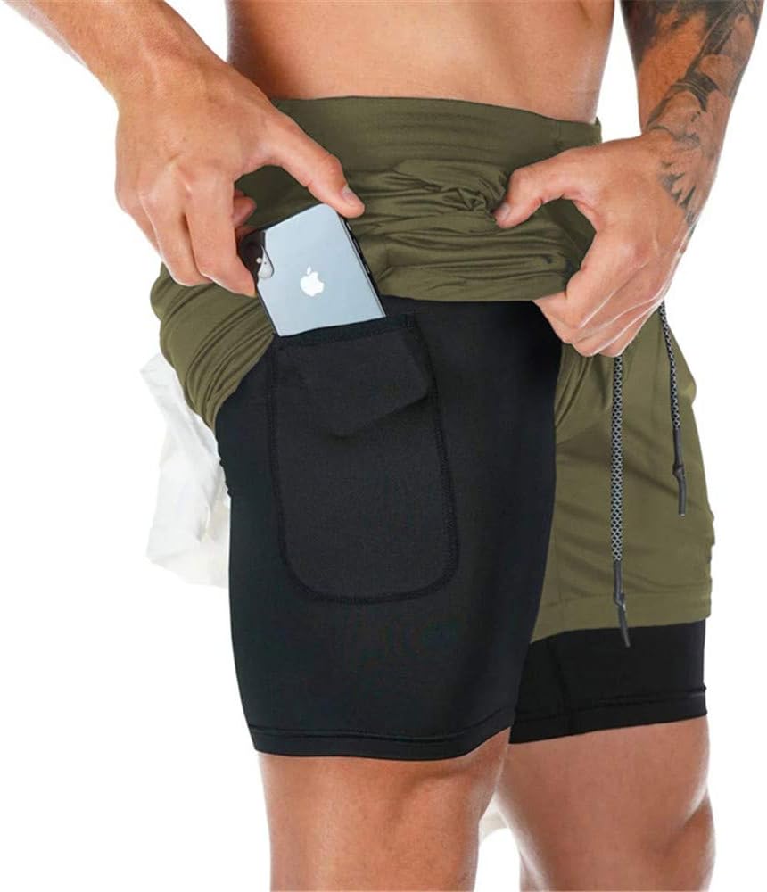Superora Mens Running Gym 2 in 1 Sports Shorts Breathable Outdoor Workout Training Shorts with Pockets