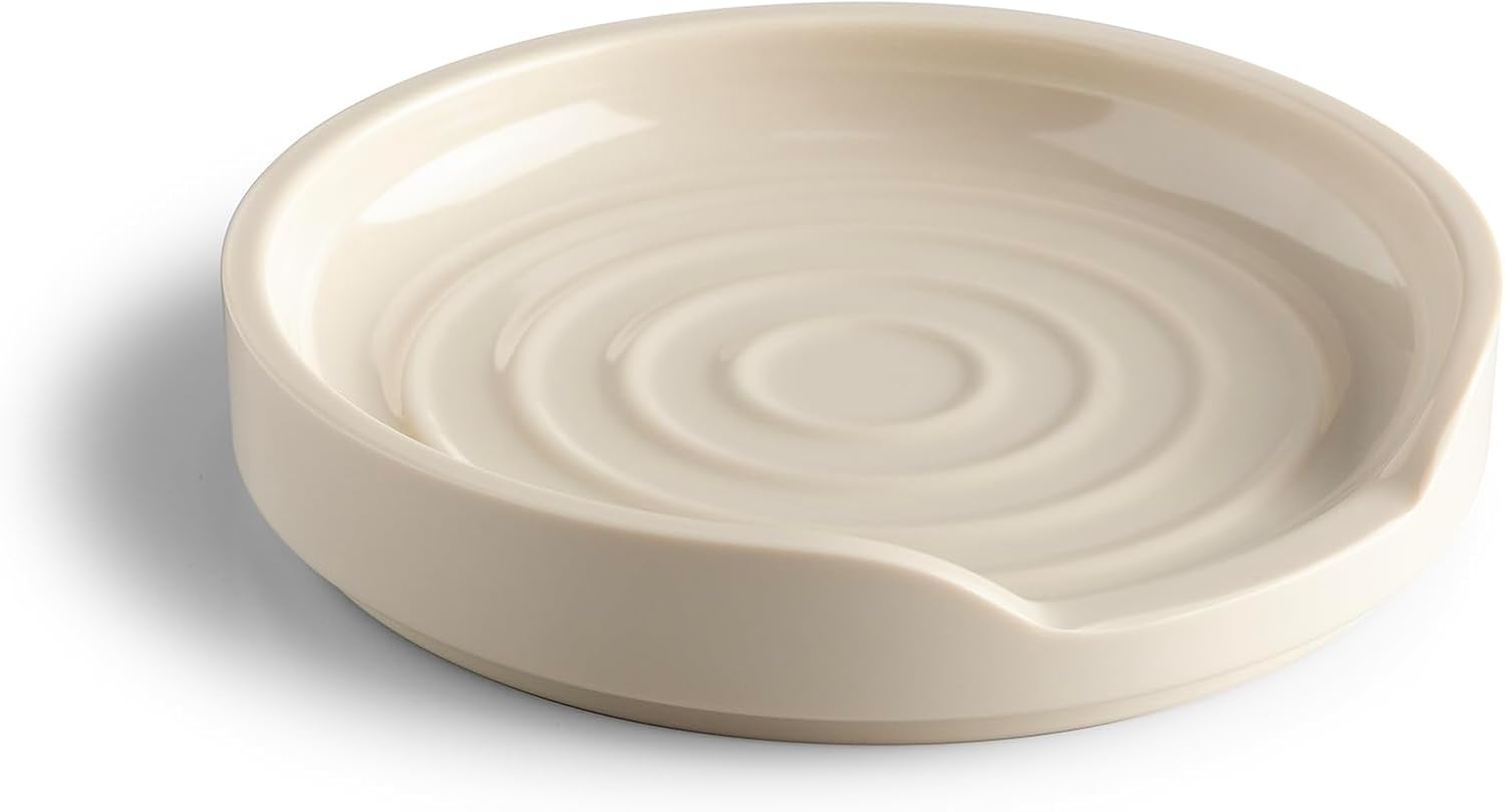 Zeal Circular Spoon Rest, Melamine Utensil Holder Rest, Tea Bag Tidy Dish, Durable Melamine, 12cm (Cream)