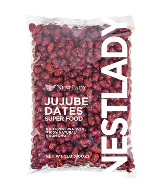 NESTLADY Premium Jujube Date, Chinese Red Date, (Hong Zao),Net weight: 5LB, 红枣, 100% Natural, Improve sleep, Health Snack, Dried Fruit, Sweet and Chewy, Harvested in China,Packed in USA
