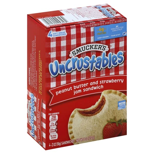 Smuckers, Frozen Uncrustables Peanut Butter And Strawberry Jam Sandwich, 4 Count