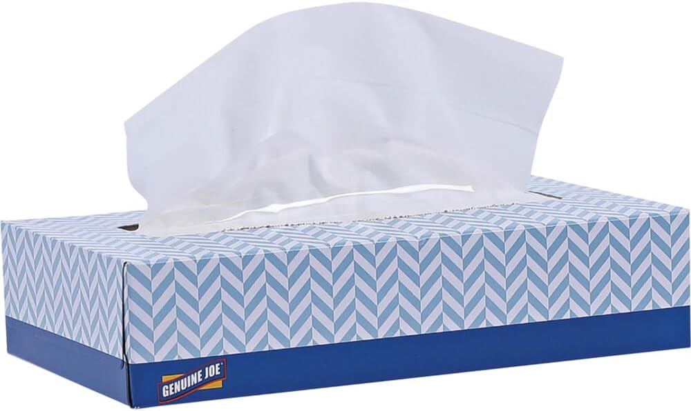 Genuine Joe Facial Tissue, 7.9" x 7.5", 2-Ply, 100 Sheets/Box, 30 Count