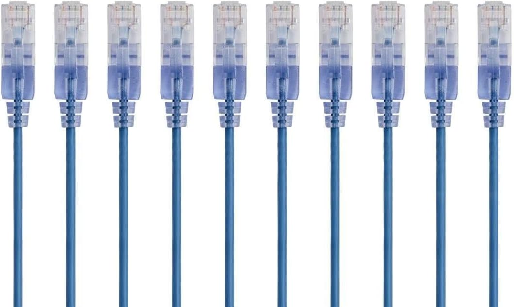 Monoprice Cat6A 2ft Blue 10-Pk Patch Cable UTP 30AWG 10G Pure Bare Copper Snagless RJ45 SlimRun Series Ethernet Cable