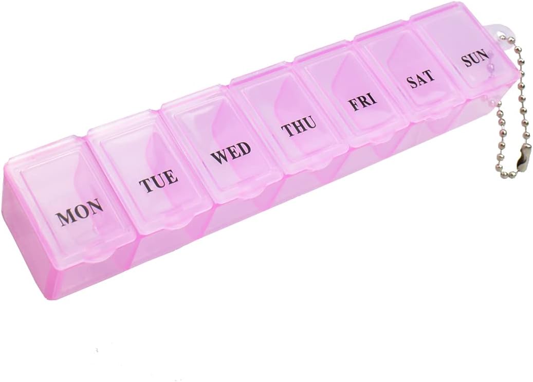 Pill Box Organiser 7 Day One Time a Day Pill Dispenser Storage Case for Medication, Supplements, Vitamins and Cod Liver Oil Pink