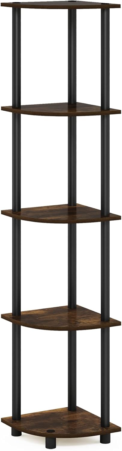 Furinno Turn-N-Tube 5 Tier Corner Display Rack Multipurpose Shelving Unit, Amber Pine/Black