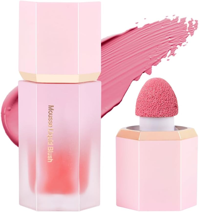 LOPHE Liquid Blush for Cheeks, Soft Cream Liquid Blush Stick With Fine Glitter, Natural-Looking Face Cheek Tint Blush Makeup, Long Lasting Blendable Lightweight Moisturizing Beauty Makeup for Cheeks