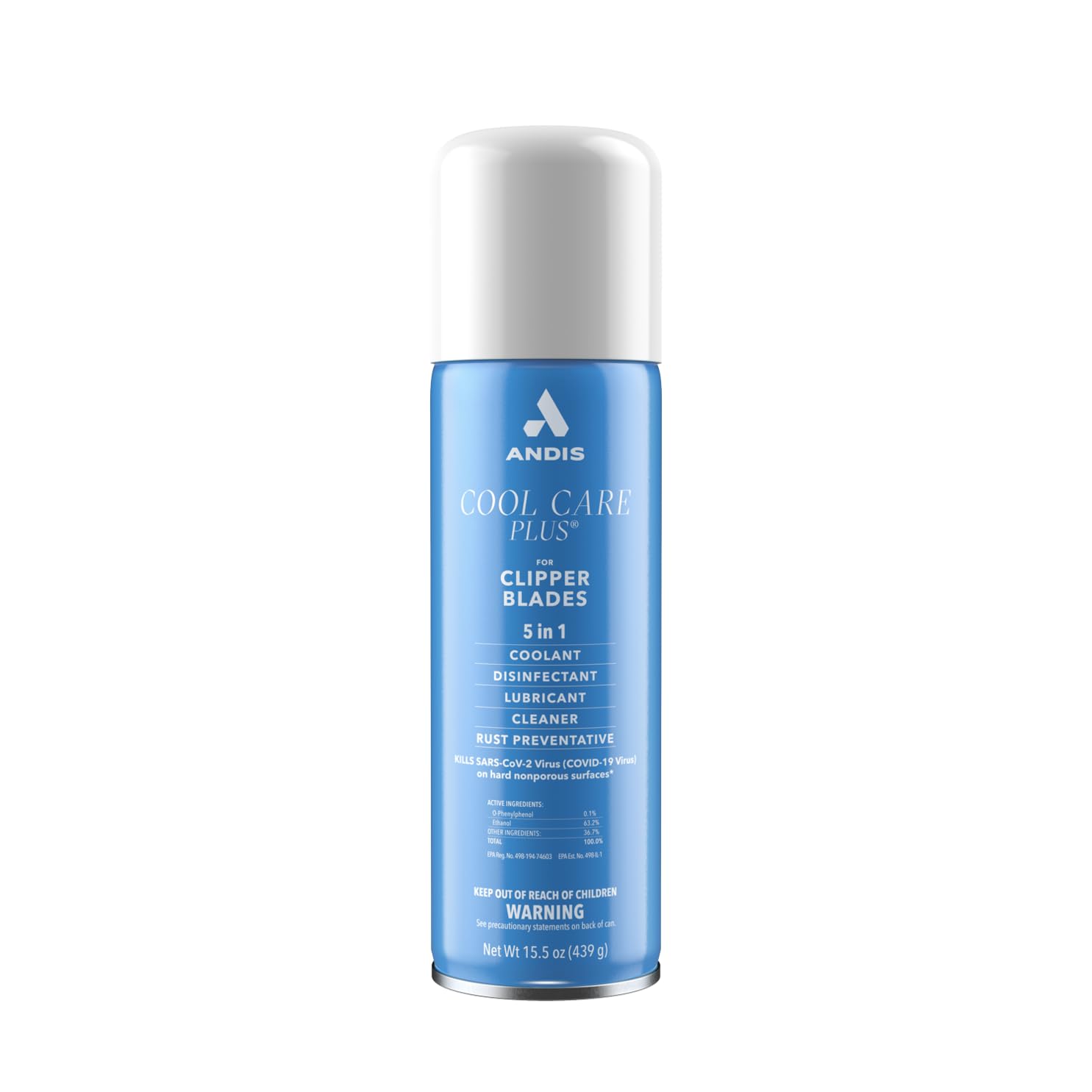 Andis 12750 Cool Care Plus 5-in-1 Clipper Spray, 15.5 oz Can, Blade Care and Treatment, Blue