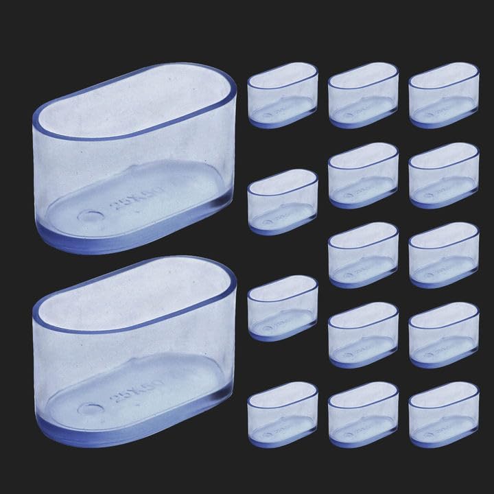 Dnyta 16pcs Clear Rubber Oval Chair Leg Covers 2.1"x 1.1" Furniture Feet Protectors Rubber Hardwood Floor Protector for Table,Chair,Sofa,Bed