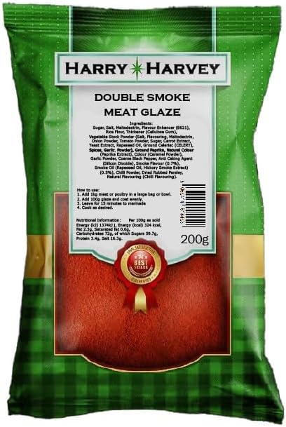 Harry Harvey Double Smoke BBQ Meat Glaze Seasoning 200g, Rub, Marinade for Chicken, Beef, Pork, Lamb, Fish, Prawns, Butchers, Takeaway Style Flavours and spice