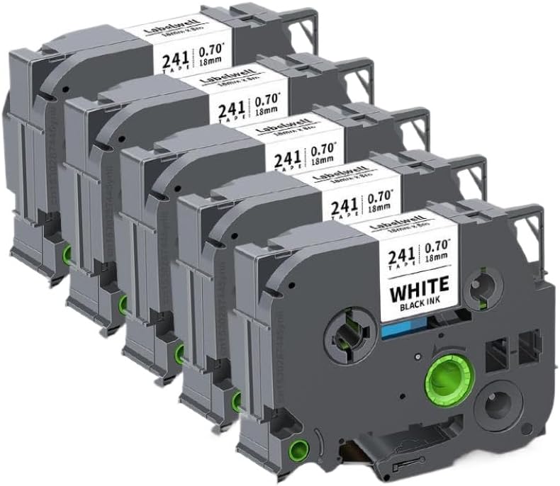 18mm Label Tape TZE241 Compatible with Label Maker PT-E500 3PK Or 5PK Options TZE 241 141 441 541 641 741 Compatible(5PK Black on White)