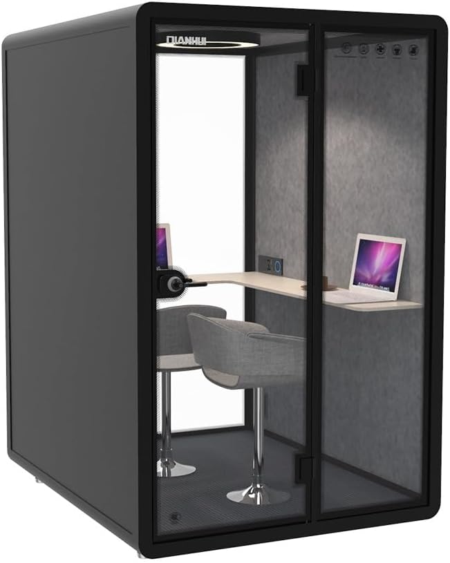 2 Seater Indoor privated Office Meeting Booth with Computer Desk for Private Working Movable Silence soundproof Booth Office pod Phone Calling (Small) (2 Seater M, Black, 47.2 x 39.3 x 92.5 Inch)
