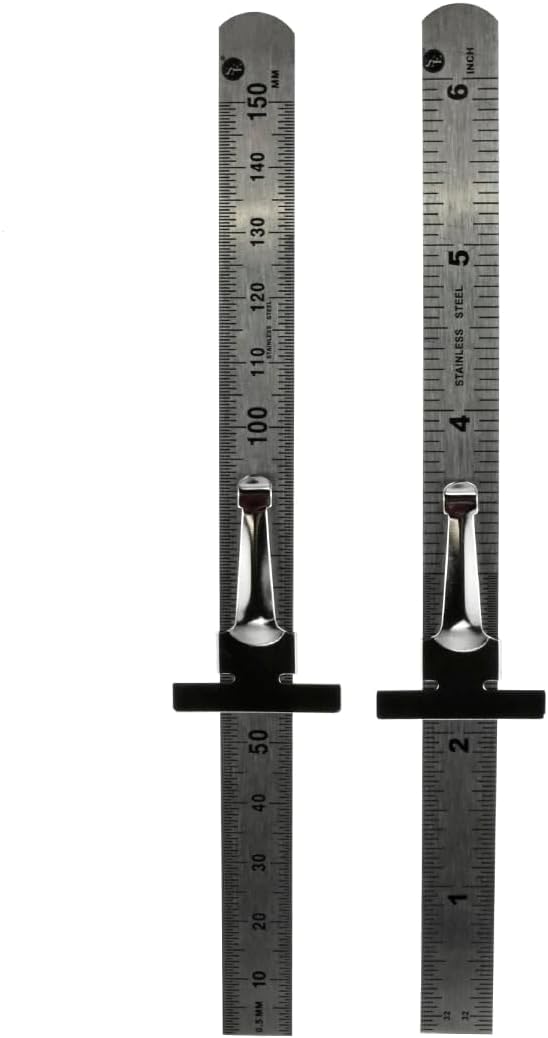SE Stainless Steel SAE Metric Ruler Set - Stainless Steel Precision Ruler Measuring Tool - Detachable Clips - Set of 2 Pcs - 925PSR-2