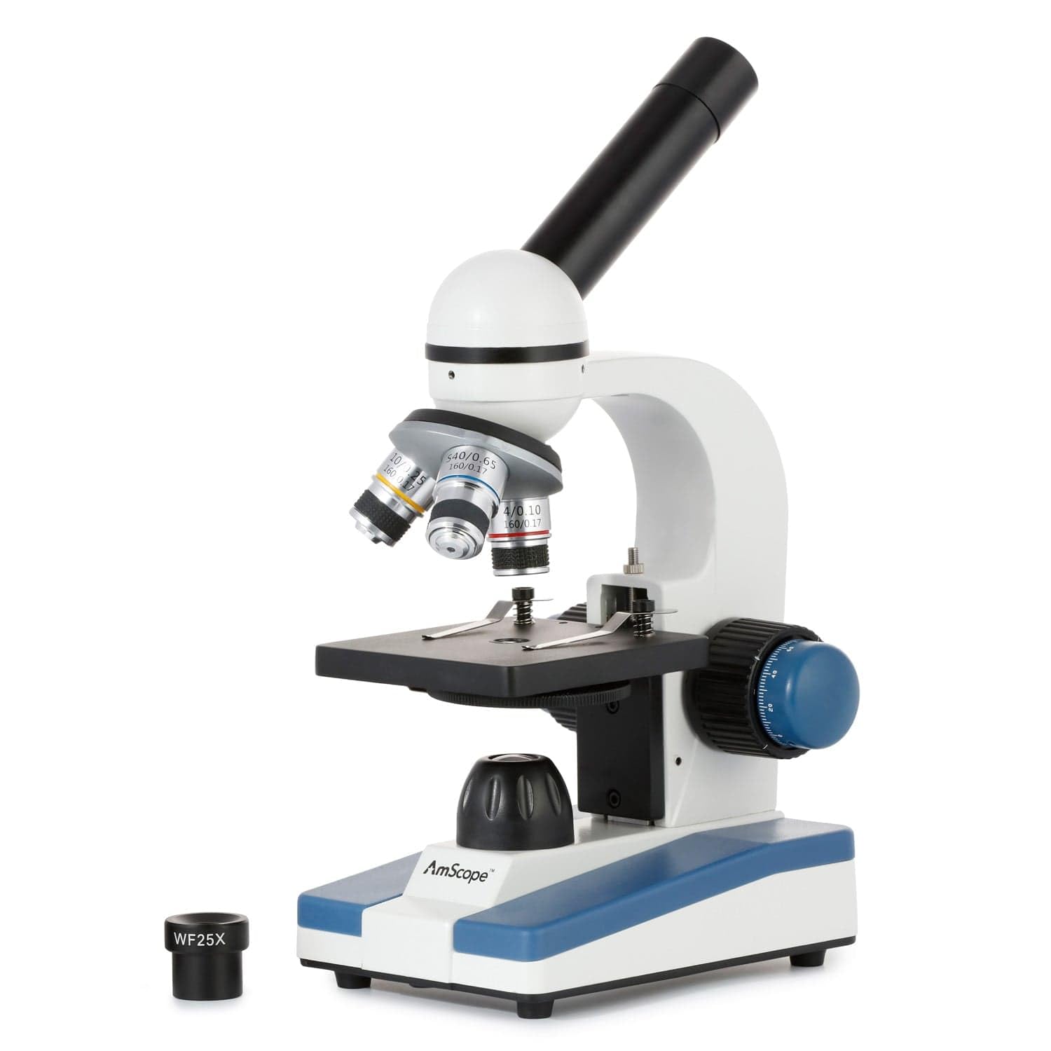 AmScope M150C1000X All-Metal Optical Glass Lenses Cordless LED | 40X-1000X Magnification Range Compound Biological Microscope All-Metal Construction Cordless Battery Powered