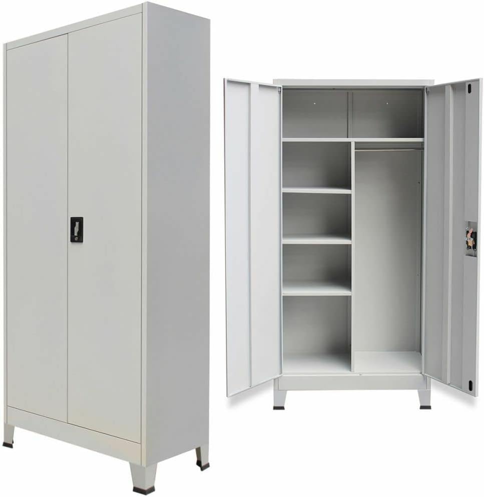 Panana Metal Storage Office Cabinet 2 Door Cupboard Wardrobe Shelves Locker Steel
