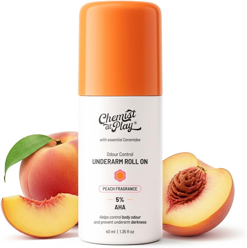 Chemist at Play UnderArm Roll-On with 5% AHA| Lactic & Mandelic Acid|Prevents Odour, Brightens Skin & Exfoliates Underarm | For Sensitive Skin | Peach Fragrance | Alcohol & Aluminium Free | 40 ml