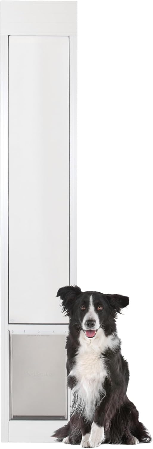 PetSafe Doggy Door for Sliding Glass Doors, Adjustable Height 75 7/8" to 81", No-Cut DIY Install, Aluminum Panel, Ideal for Renters, for Large Dogs Up to 100 lb., (White, Large)