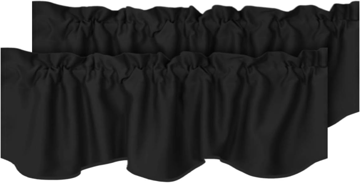 H.VERSAILTEX 2 Panels Blackout Curtain Valances for Kitchen Windows/Living Room/Bathroom Privacy Protection Rod Pocket Decoration Scalloped Winow Valance Curtains, 52" W x 18" L, Black