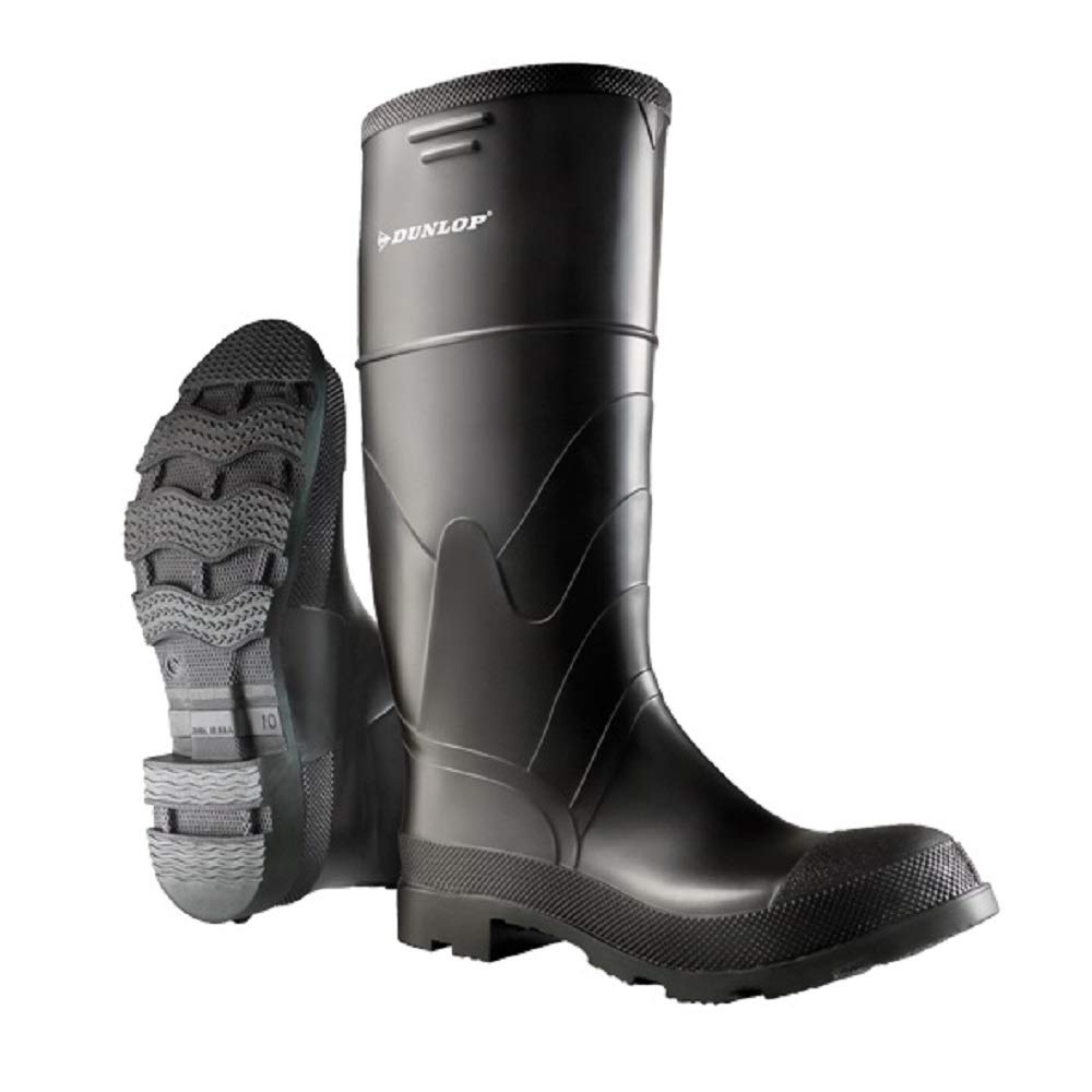 Dunlop Protective Footwear, 16" Economy Steel Toe, 100% Waterproof PVC, Lightweight and Durable, 8662200.11, Size 11 US, Black