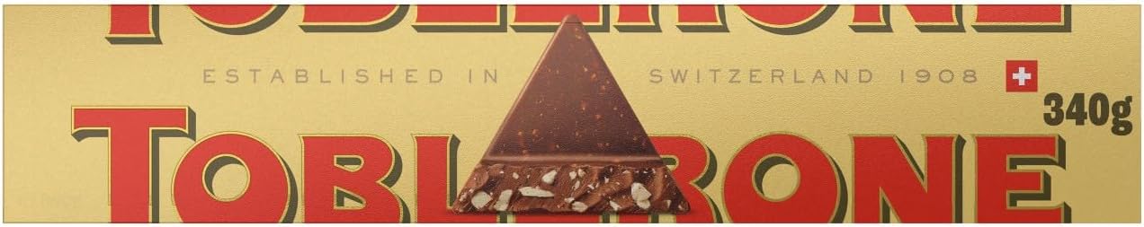 Toblerone Milk Chocolate, Honey and Almond Nougat Large Gift Bar, Made with Swiss Milk, Christmas Treat for Gifting, or Sharing, 340 g (Pack of 1)