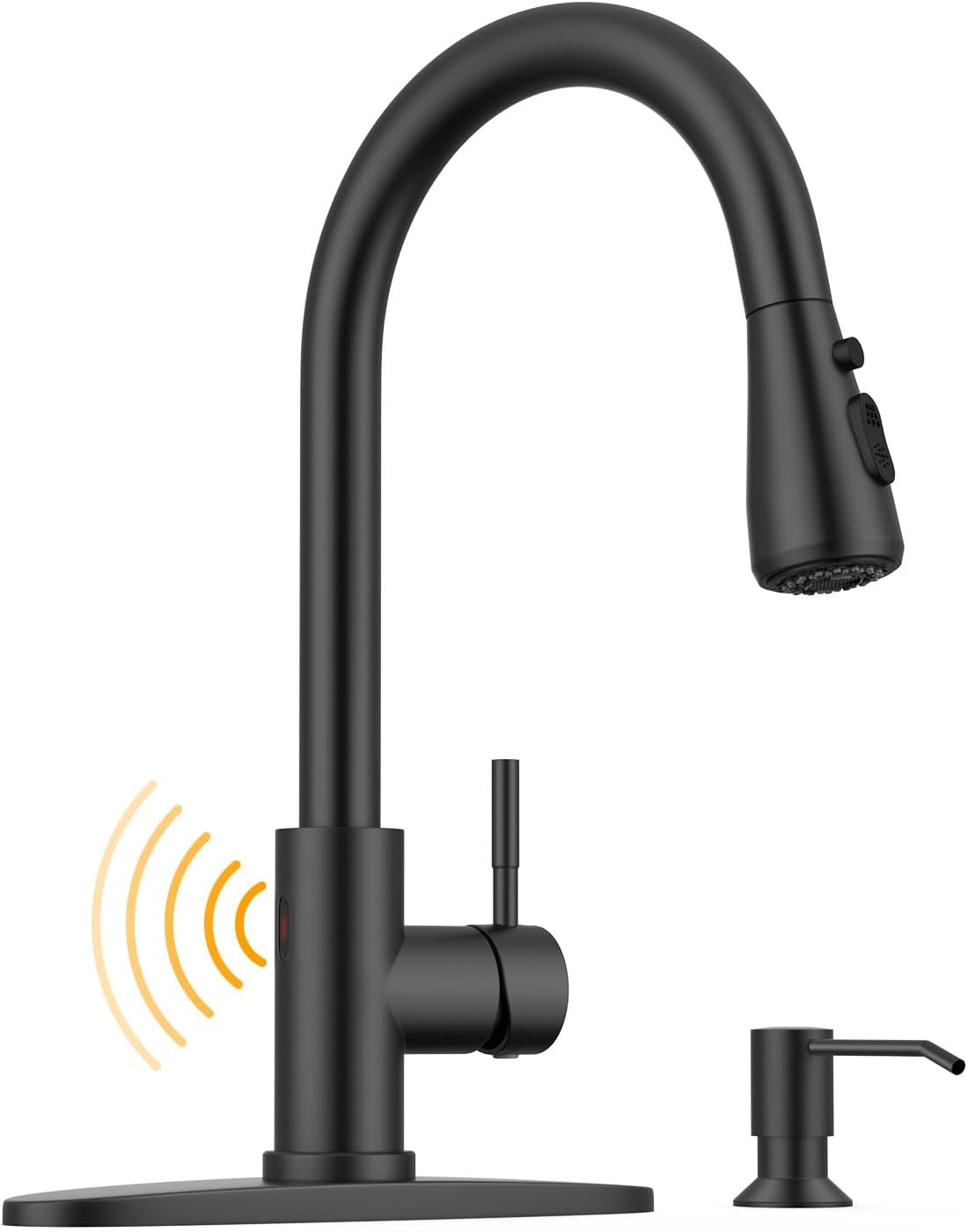 WEWE Touchless Kitchen Faucet with Soap Dispenser Set, Matte Black