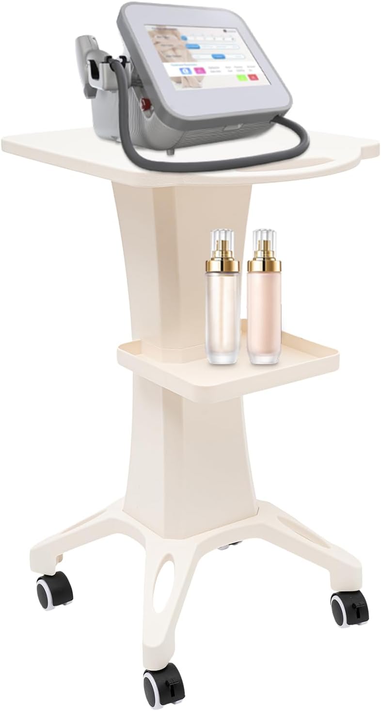Beauty Salon Stand Rolling Cart SPA Beauty Equipment Table Machine Holder Trolley 2 Tiers Beauty Instrument Cart with 4 Universal Wheels, Load-bearing Capacity 40kg, White 45 * 37 * 72cm