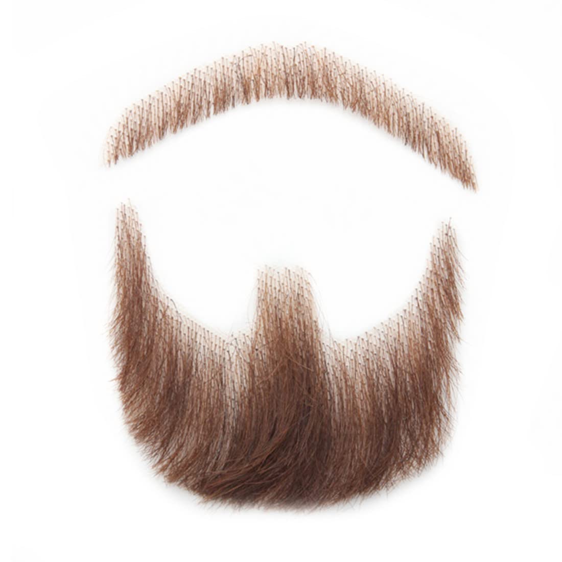 100% Human Hair Full Hand Tied Lace Invisible False Beards Hair Fake Face Beard and Mustache for Men Realistic Entertainment Drama Party Movie Makeup (Brown)