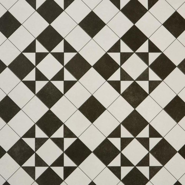 Tile Effect Vinyl Flooring Roll Black & White Victorian Felt Back Lino Flooring for Kitchens, Bathrooms and Hallways 2m 3m Width 2m To 7m Length (Brunel, 3m x 2m)