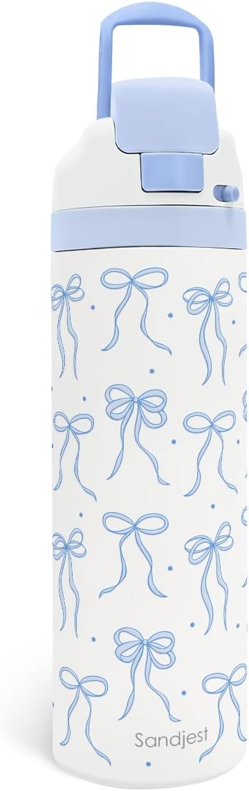 Bow Insulated Stainless Steel Water Bottle with Straw for Sports and Travel 24 Ounces for Women Girls Friends Teens Birthday