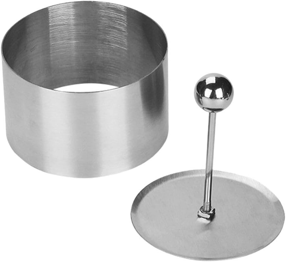 Garneck Onigiri Mold Round Stainless Steel Cake Rings Mousse Cake Ring Mold with Press Set Rice Mold Rice Ball Maker Sushi Mold for Baking Pastry Dessert L, 8.50X8.00X5.00CM, Silver