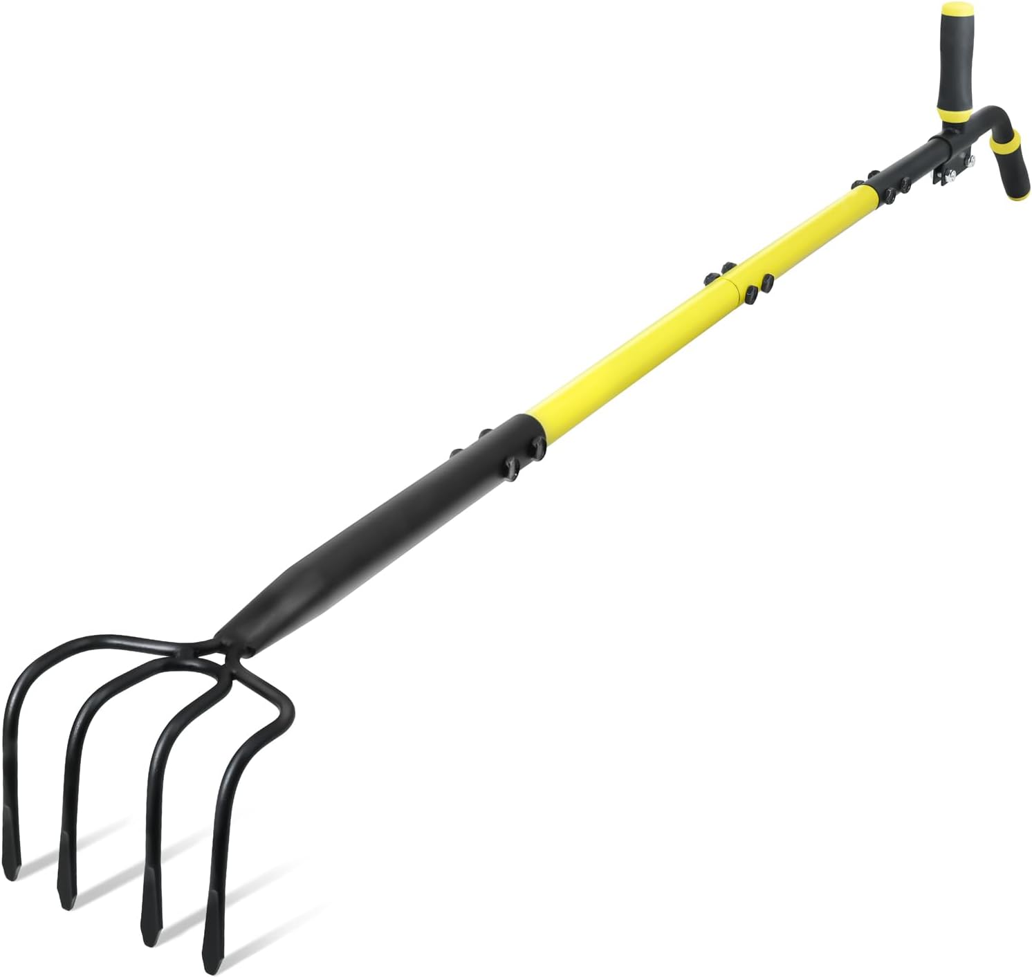 Jardineer Garden Cultivator Rake Long Handle, 4-Tine Hand Cultivator Garden Tool with Auxiliary Handle, Soil Cultivators for Gardening or Yard Tiller for Dirt and Grass