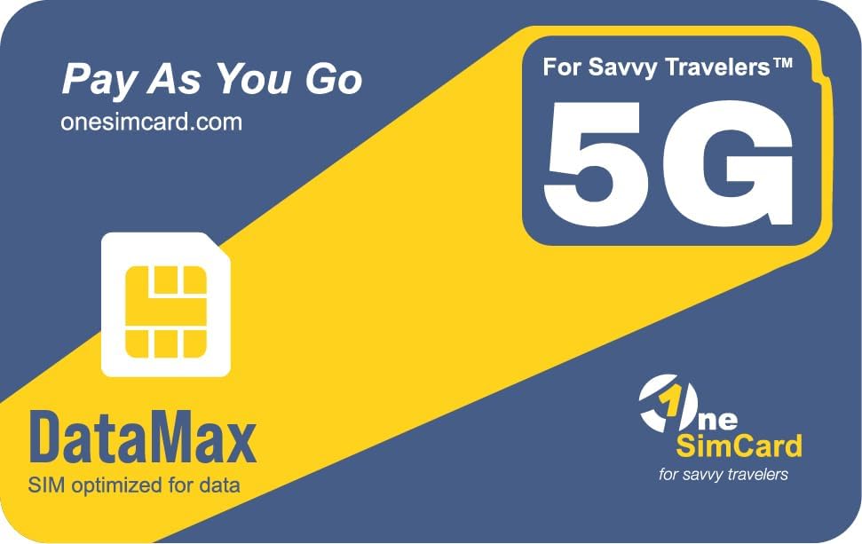 OneSimCard DataMax 5g, LTE Physical 3-in-1 SIM Card for use in 200+ Countries & Territories. Mobile Data for as little as 0.003USD per MB, Low Cost Voice & SMS with 1SIM VoIP
