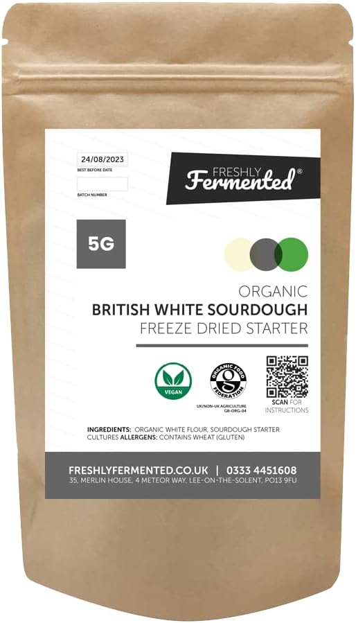 Freshly Fermented – Organic & Vegan Certified Freeze Dried Sourdough Culture, British White Style