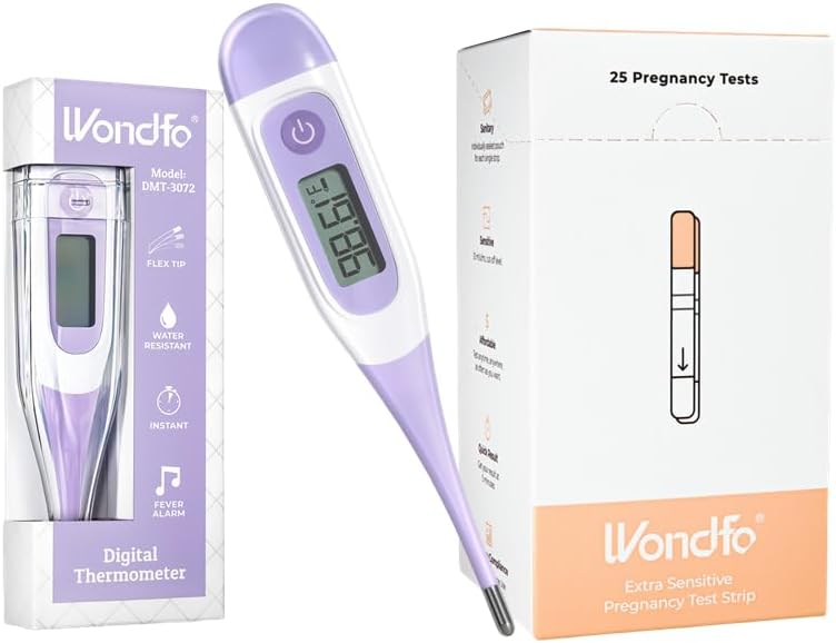 Wondfo Early Result Pregnancy Test Strips - Get Results 6 Days Sooner Than Missed Period+Digital Basal Thermometer for Women Fertility