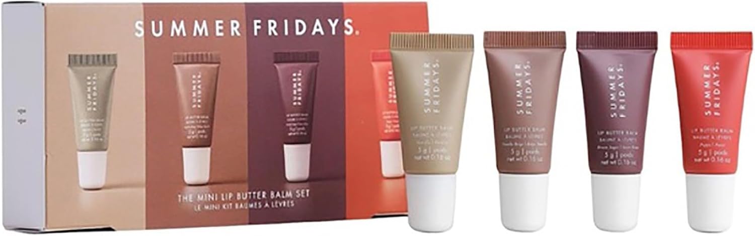 Summer Fridayss Lip Butter Balm, Summer Lip Balm Moisturizing Natural Lips Balms (4Pcs), Shine And Hydration, Nourishing Mask And Lips Balms For Instant Moisture, Sheer-Tinted, Contains Shea Butter