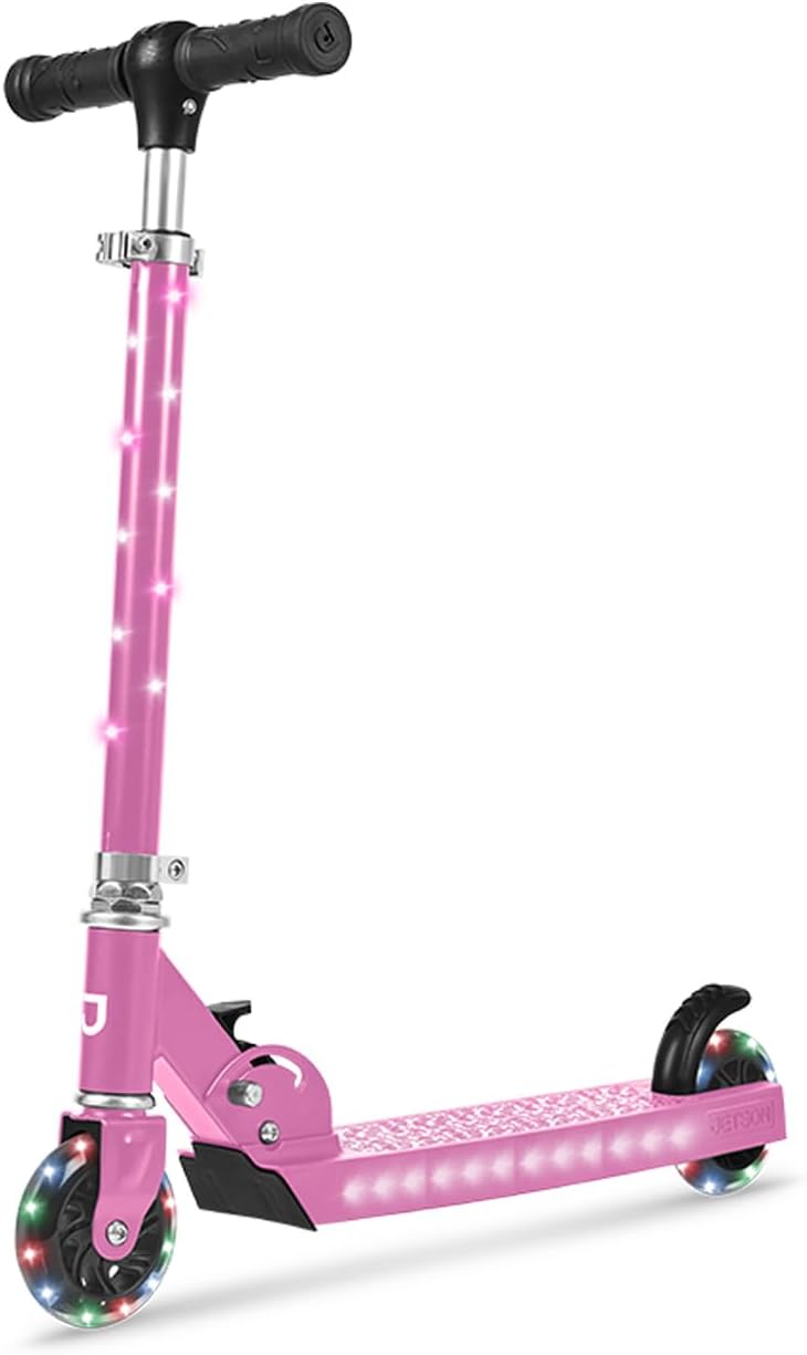 Jetson Jupiter Kids 2-Wheel Light-Up Kick Scooter, LED Lights on Handlebar, Stem, Wheels & Deck, Adjustable Handlebar, Rear Brake, Easy-Folding Mechanism, Ages 5+