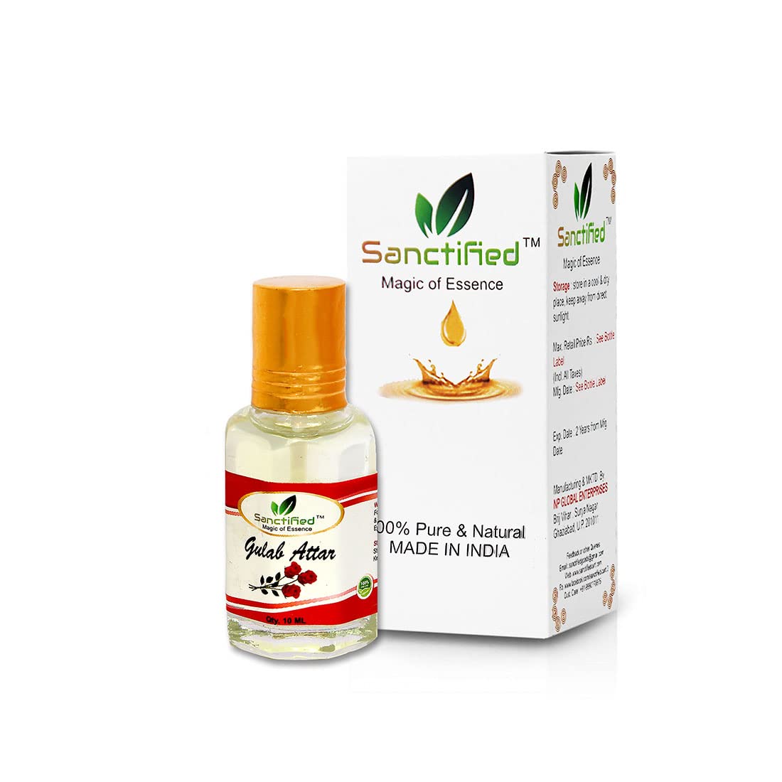 SANCTIFIED Gulab Ittar Perfume Natural Long Lasting Non-Alcoholic (10 Ml), Gulab Attar (Scent Of Ruh Gulab)