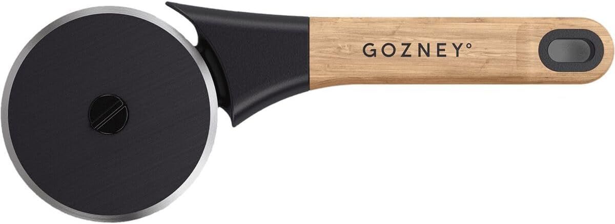 Gozney Pizza Cutter with a High Carbon Stainless Steel Blade that is Corrossion Resistant, Blade Lock, 2x Sharpened Edge and Solid Wood Handle