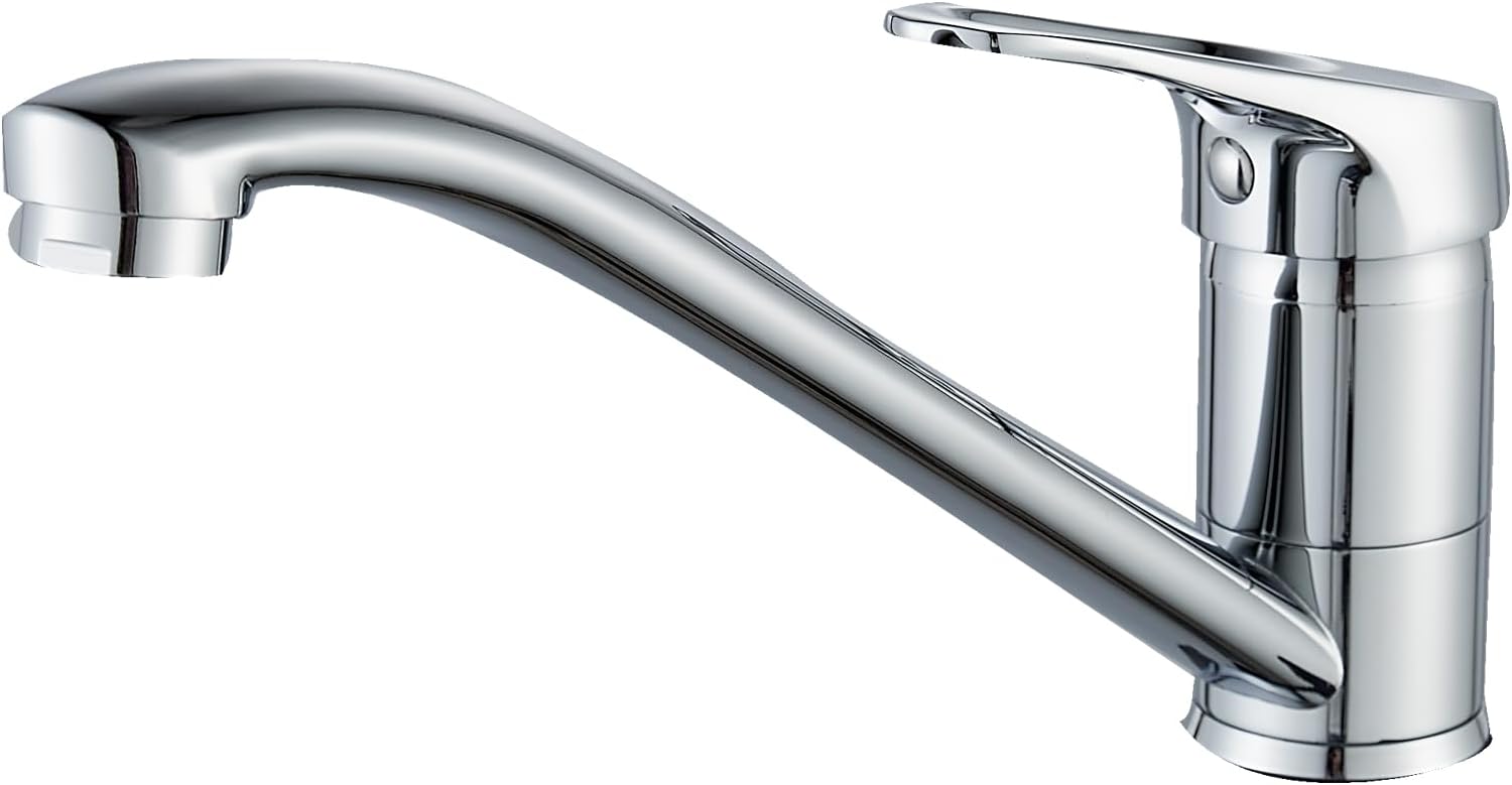 BELZ Kitchen Sink Mixer Tap - Single Lever Monobloc Faucet with 360° Swivel Spout, Solid Brass Body, Chrome Finish, for Caravan/RV, Kitchen, Bar & Utility Use