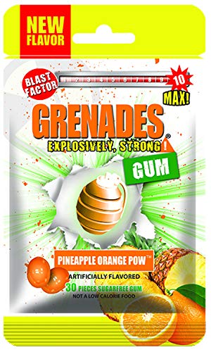 Grenades Gum - 30ct Bag - STRONG MINT GUM (Pineapple Orange POW) - Ultimate Fresh Breath & Serious Sinus Busting Power
